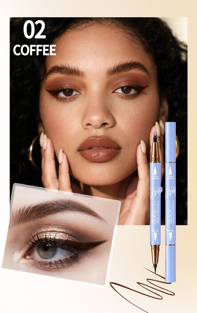 2-in-1 Eyeliner & Eyebrow Pencil: Waterproof 24H Long Lasting Eye Makeup with Forked Tip for 3D Natural Eyebrows - 1g+1g