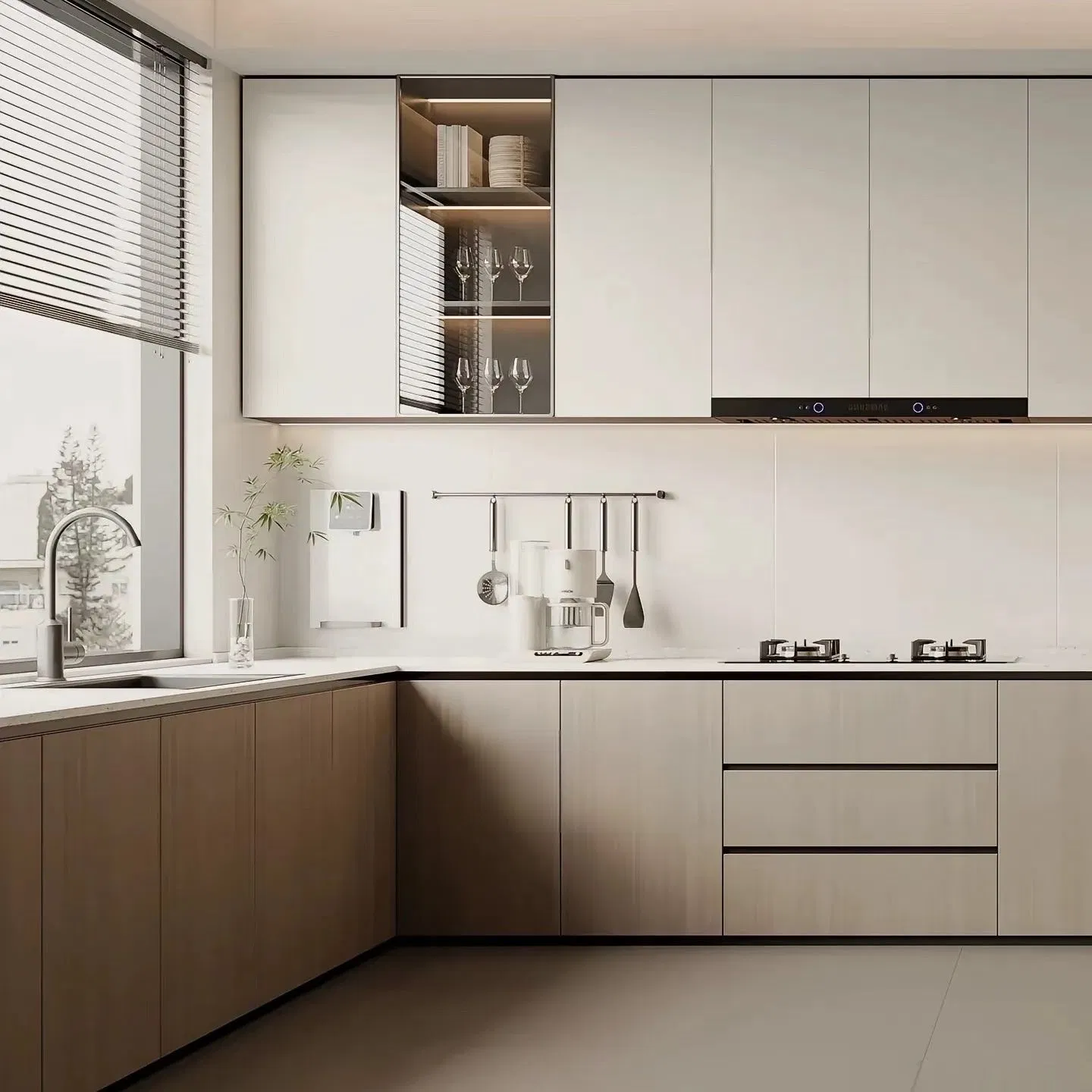 Matte Finish Modular Modern Kitchen Cabinet Aluminum Unit Wooden Furniture Home Set