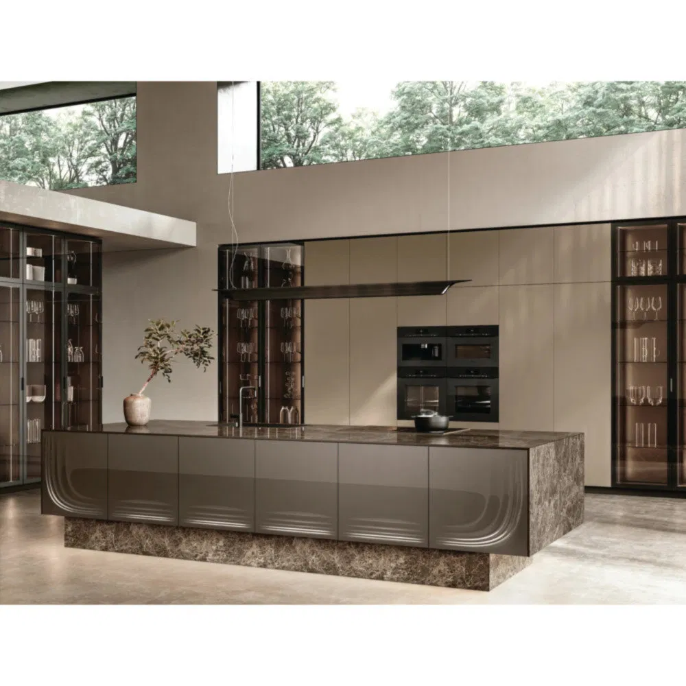 Luxury and High-End Aluminum Frame Glass Design Kitchen Cabinet for Apartment and Restaurant Kitchens
