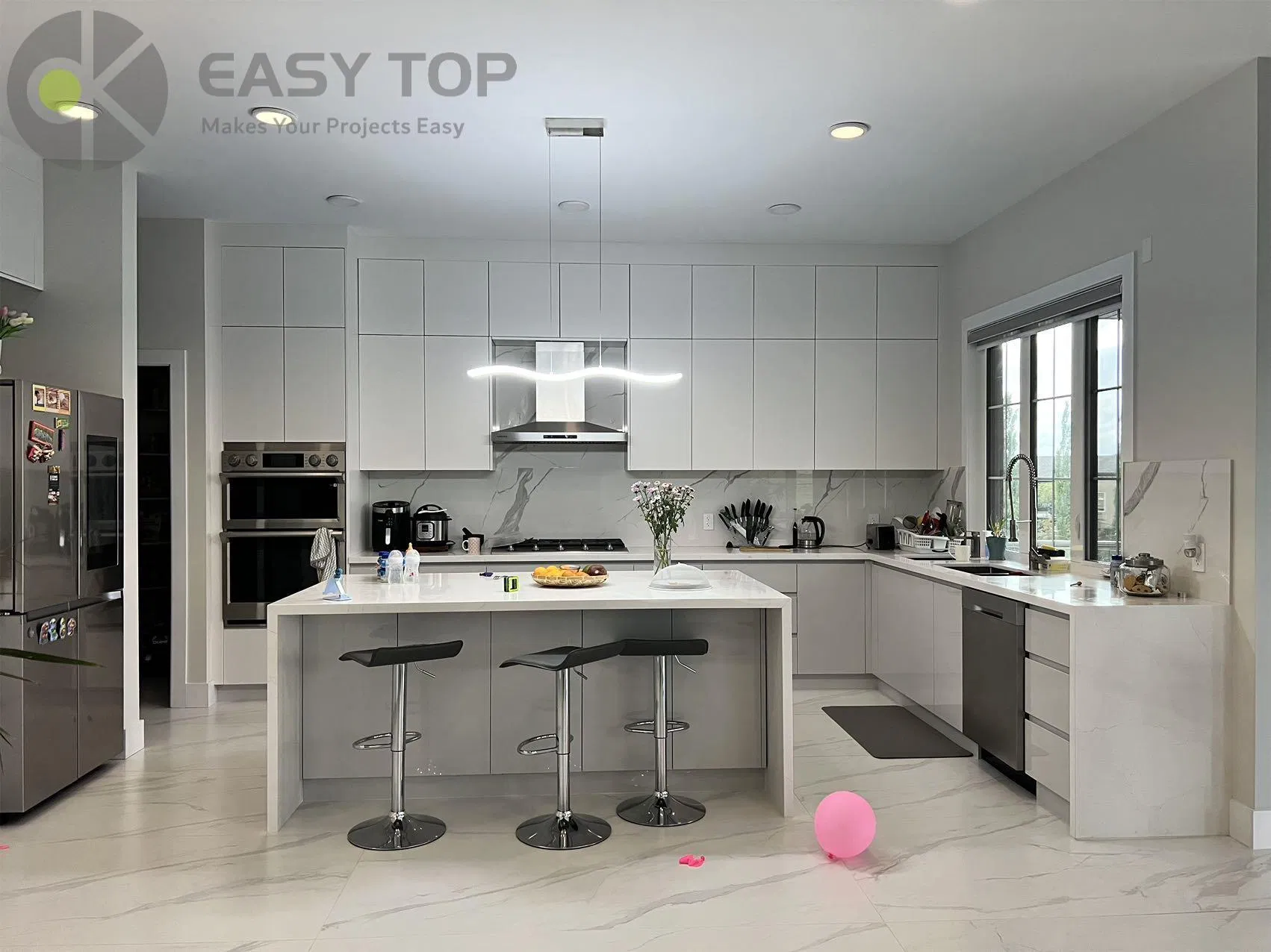 Matte Purple Custom Kitchen Furniture PVC Finish Design Kitchen Cabinets