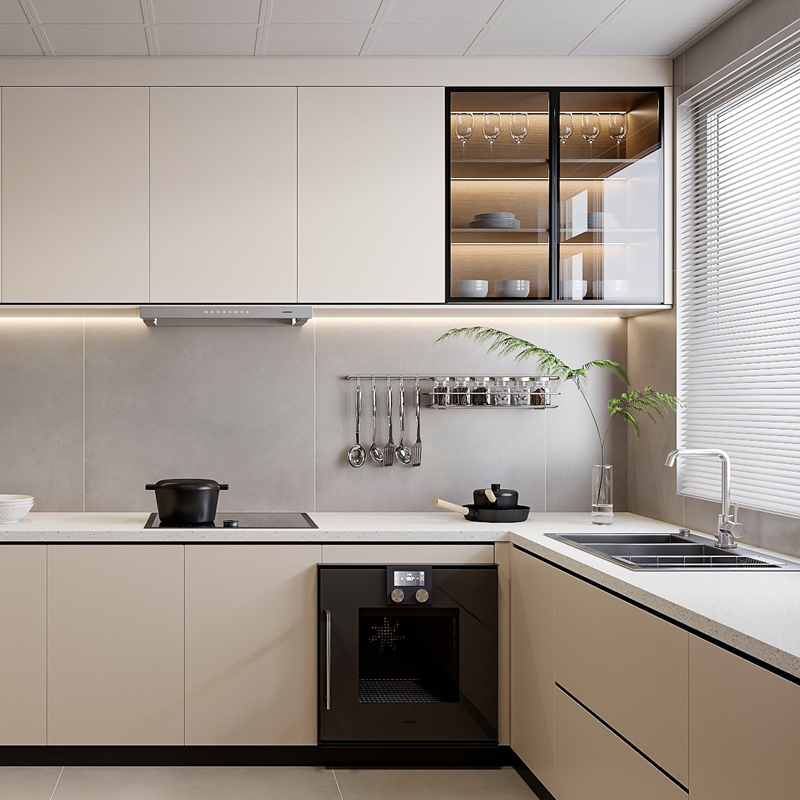 Home Furniture High Gloss MDF HPL Kitchen Island Cabinets Modern Kitchen Furniture L-Shaped Shaker Cupboard Cabinets