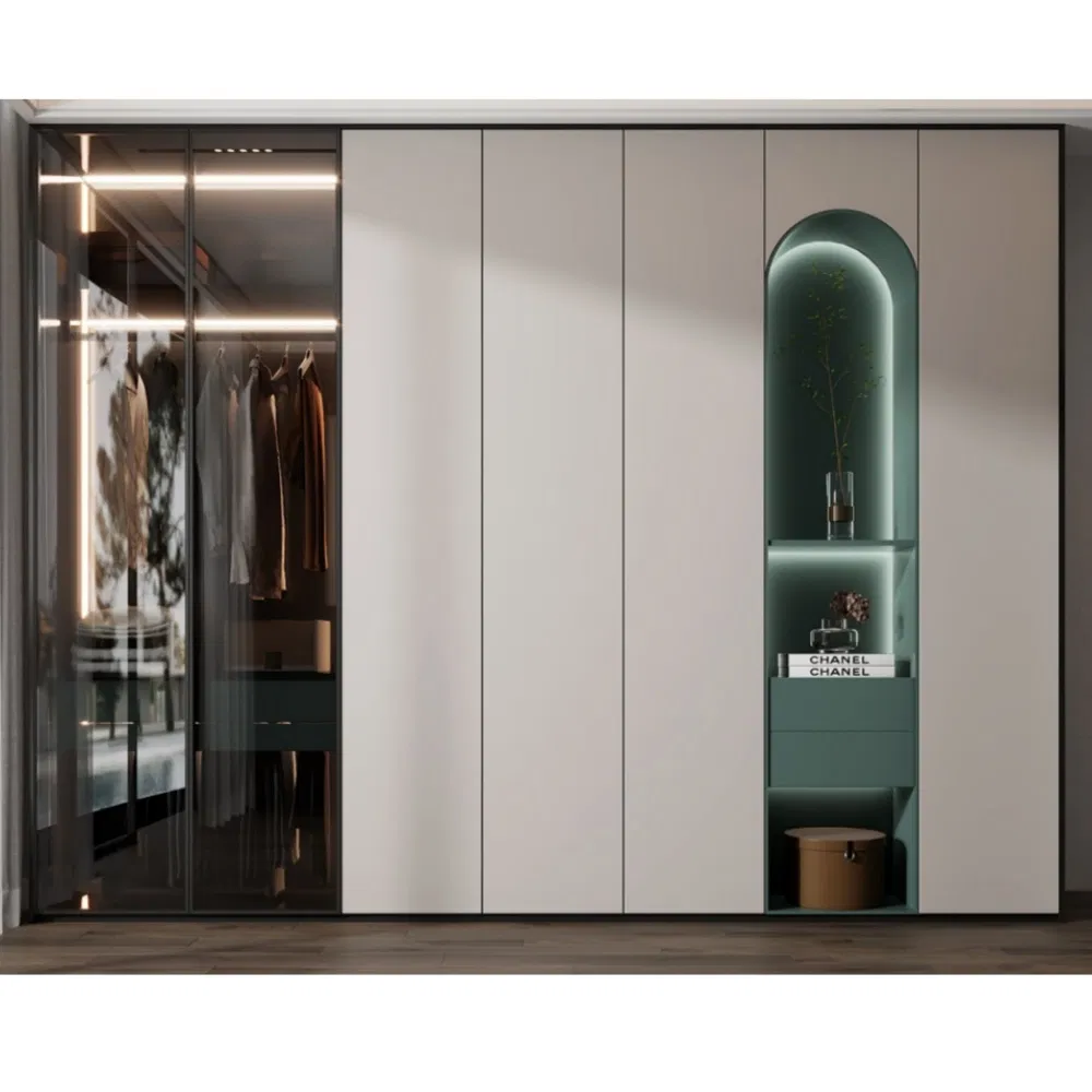 Modern Bedroom Furniture Kids Room Hinged Door Wardrobes WIC with LED Light