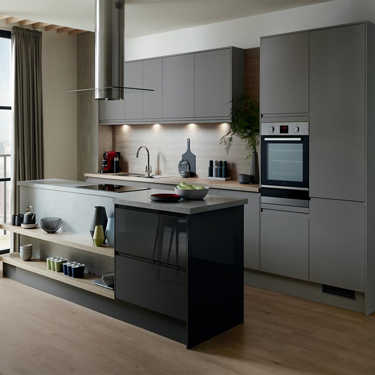 Modern Marble Top Handleless Kitchen Cabinets New Interior Design Matt Finish Lacquer Kitchen Island Cabinet