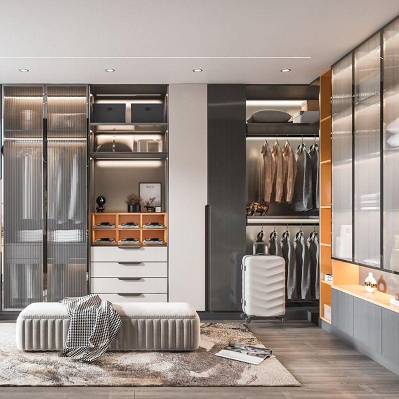 China Wholesale Modern Hinged Sliding Glass Door Closet Clothes Luxury Bedroom Furniture Melamine Flat Pack PVC Wardrobe with Desk