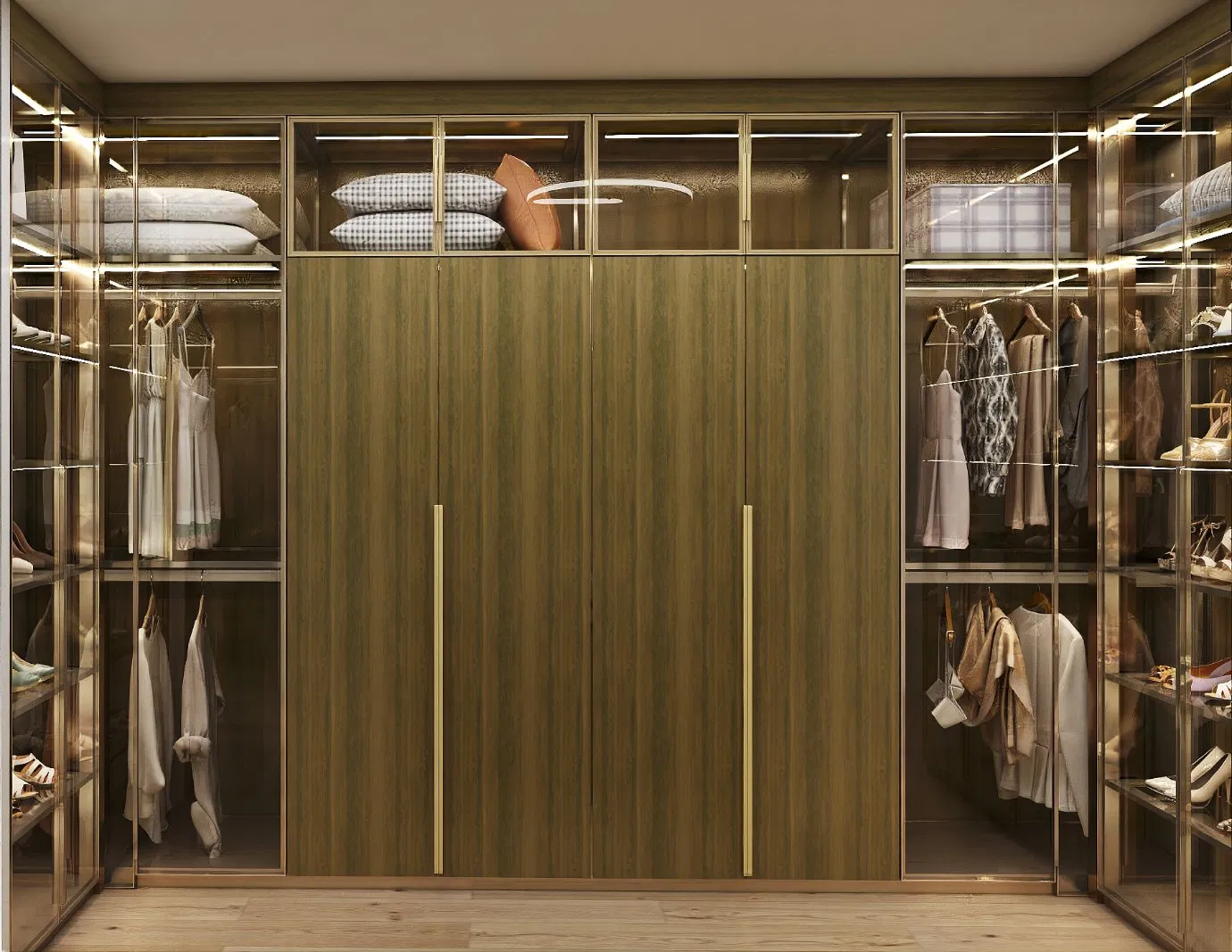 Modern Bedroom Furniture L Shape Locker Luxury Aluminum Frame Glass Door Large Hinged Wardrobe