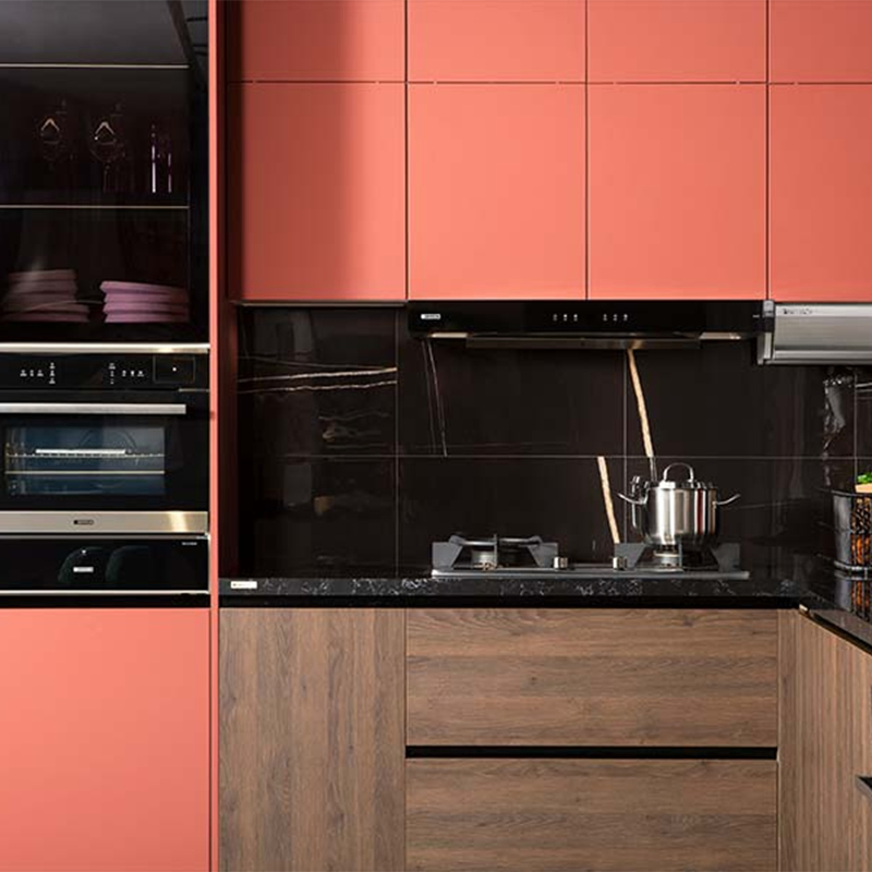 Contemporary L-Shaped Kitchen Cabinets with Durable PVC Finish