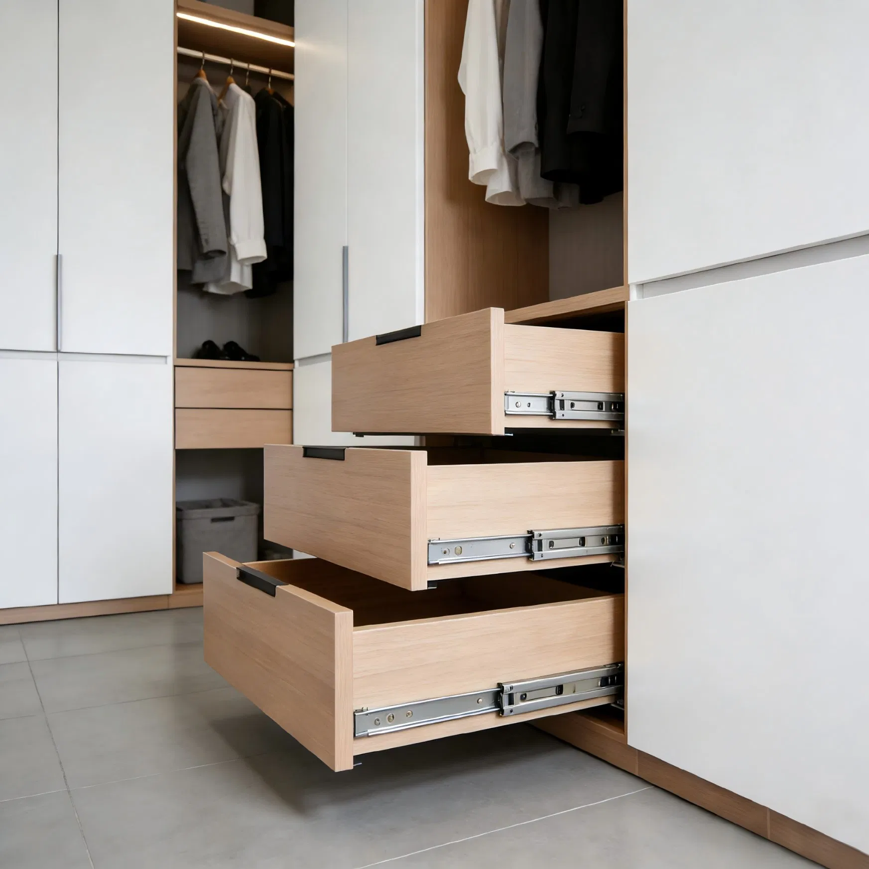 Walk-in Closet System with Melamine Finish and Aluminum Frame Structure