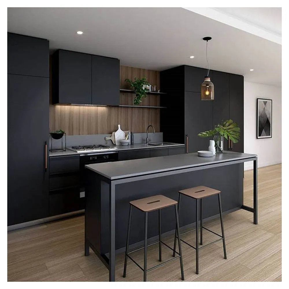 Orient Elegant Lacquer Finish Matte Painted Timber Veneer Kitchen Cabinets