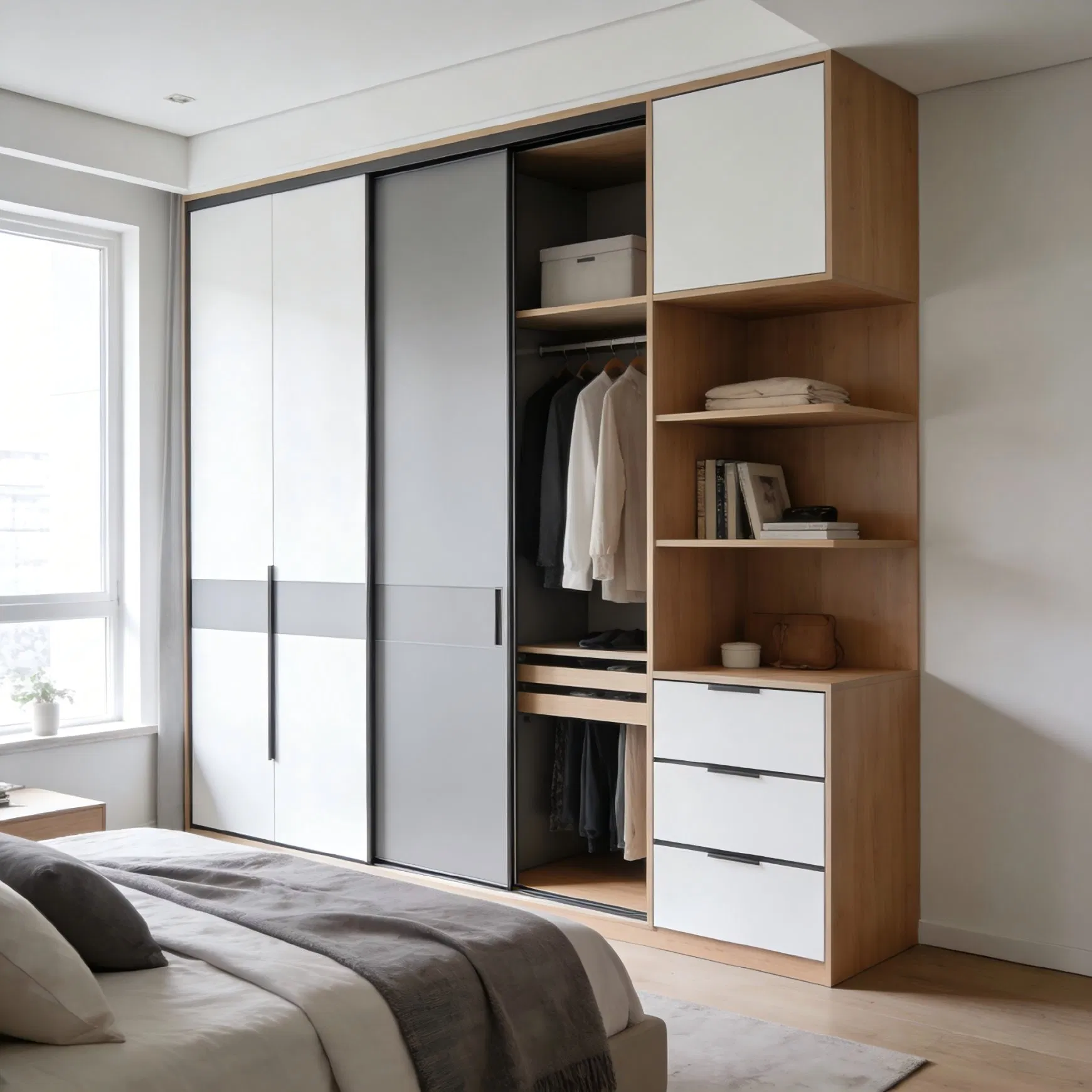 Melamine Faced Built-in Wardrobe System for Durable Bedroom Furniture