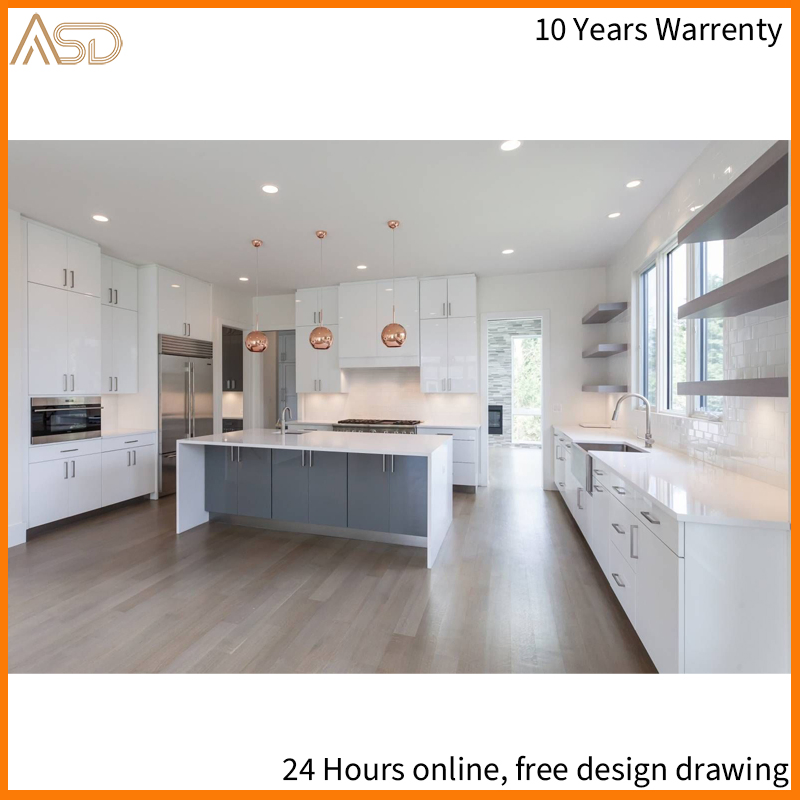 Flat Panel Kitchen Furniture High Gloss Lacquer Modern Wood Kitchen Cabinet