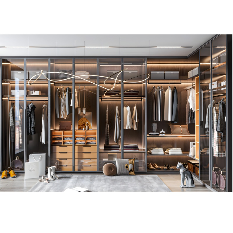 Designer Furniture Particle Board Cabinet Glass Door Armoire 6 Doors