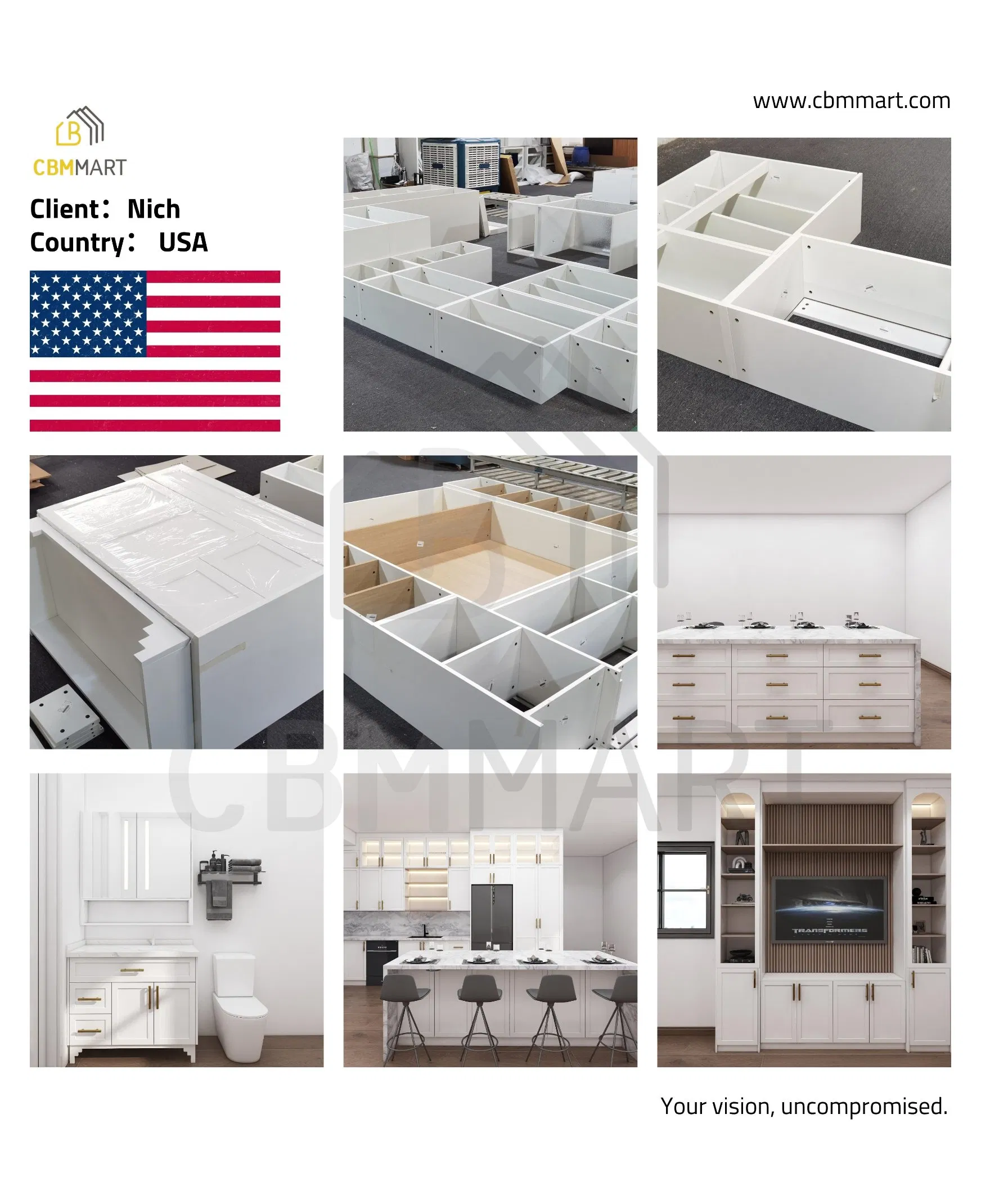 Cbmmart Rta Custom Aluminum Frame Glass Door Design Plywood Carcass Furniture Cupboards Kitchen Cabinets with LED Strip Light