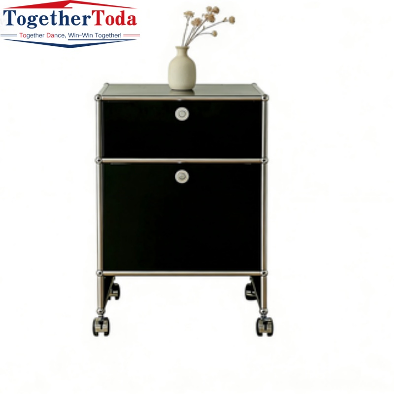 Minimalist Rolling Modular Storage Cabinet with 2 Lockable Doors for Bedroom Living Room