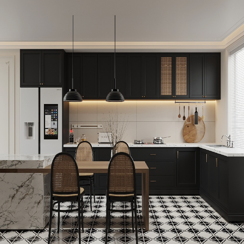 Creamy-White PVC Kitchen Unit with Glass Door Wall Cabinet