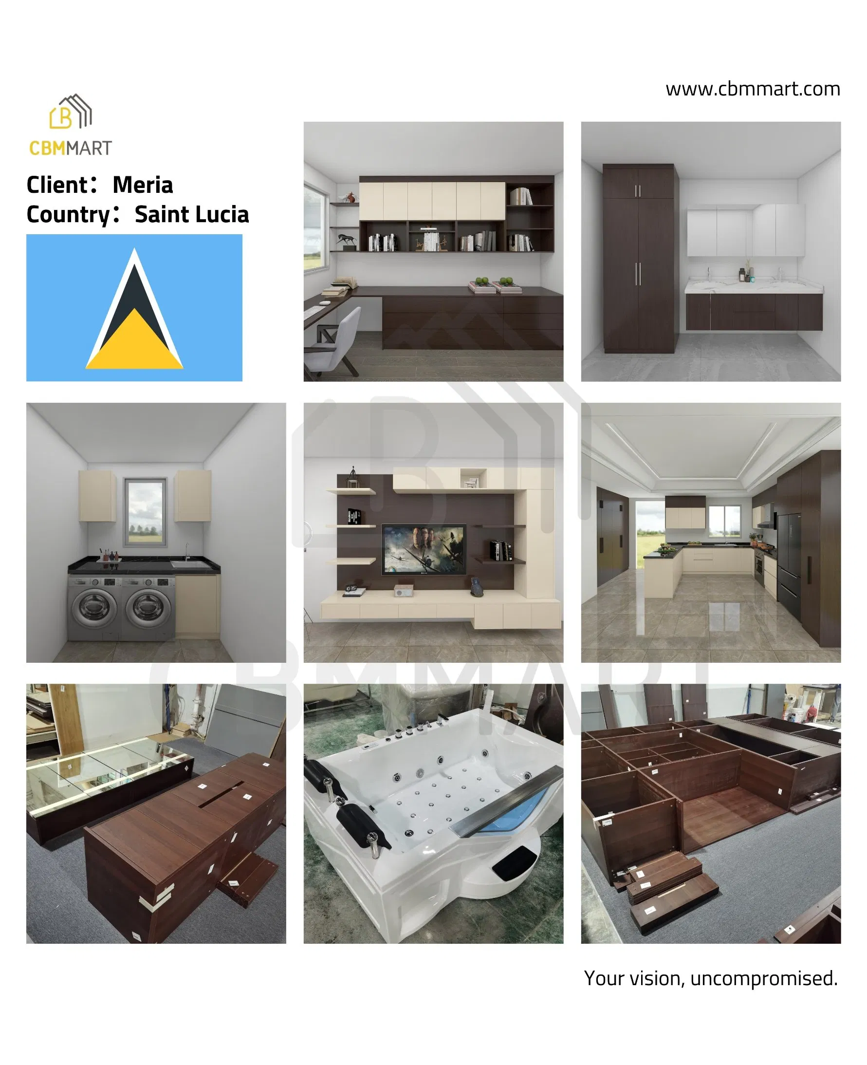 Cbmmart Customized White USA Mini Cupboard Solid Wood Color Modern Home Furniture Set Simple Modular Handleless Design Kitchen Cabinet