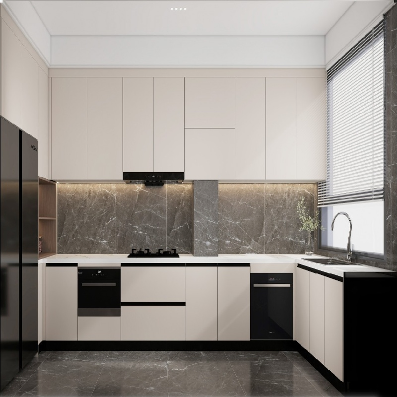 Creamy-White PVC Kitchen Unit with Glass Door Wall Cabinet