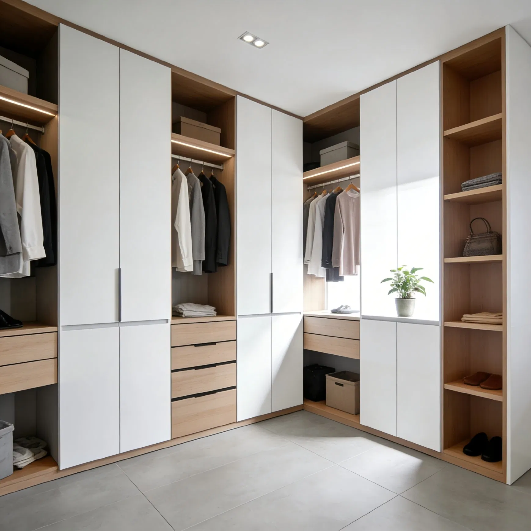 Walk-in Closet System with Melamine Finish and Aluminum Frame Structure