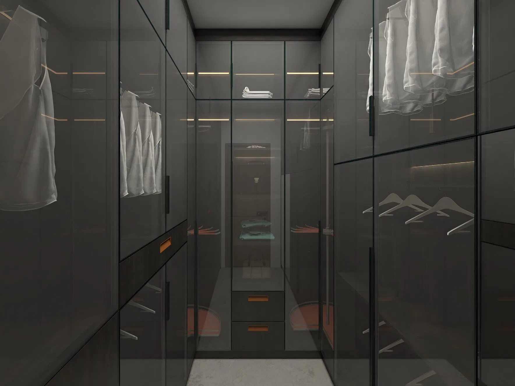 Hinged Glass Door Dark Modern Wardrobe Foshan Furniture