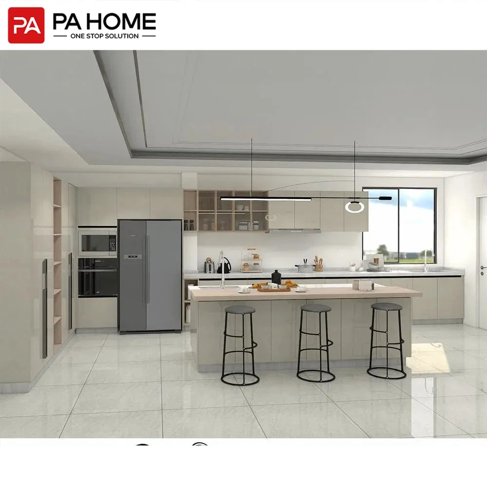 PA High Gloss UV Lacquer Melamine European Style Modern Melamine Finish Design Freestanding High End Kitchen Cabinet