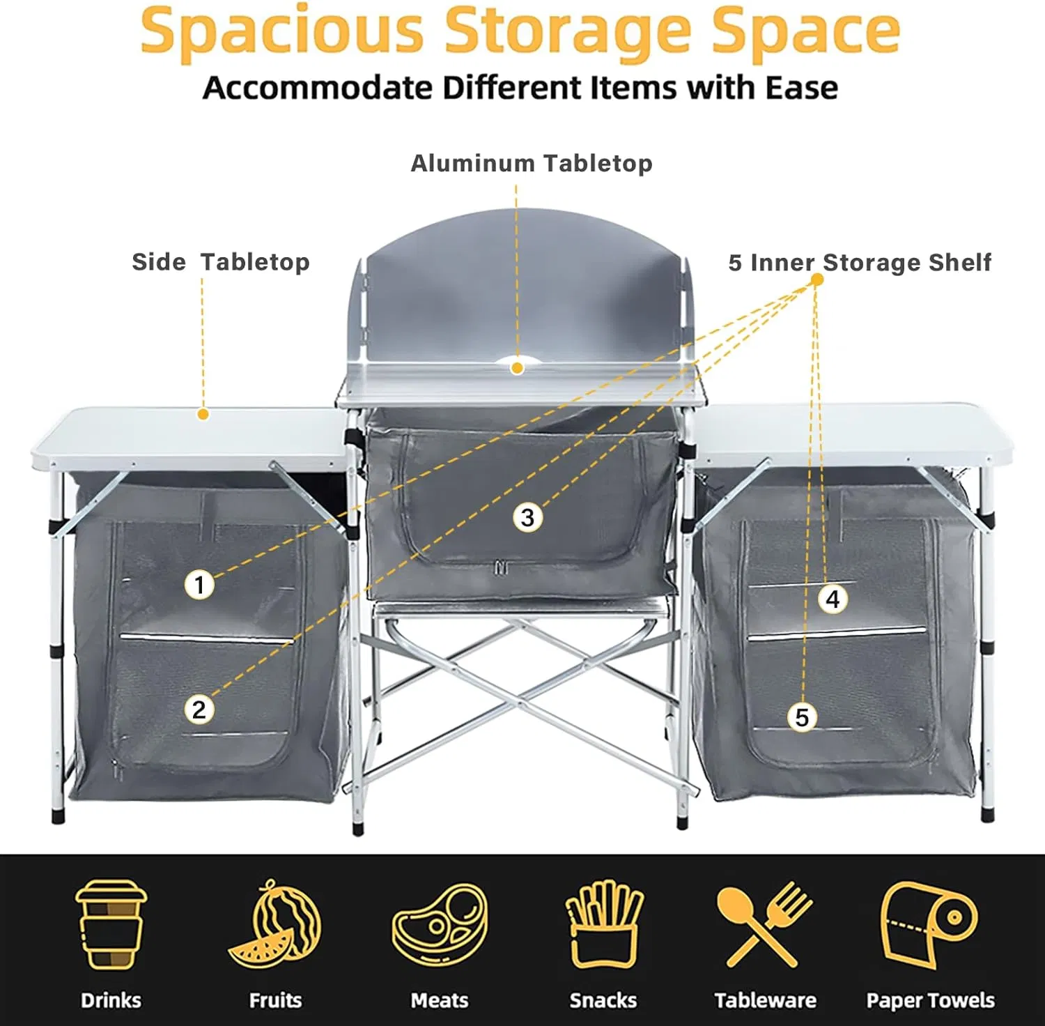 Wholesale Outdoor Kitchen Camping Cabinet with Aluminium Frame for Picnic Travel Beach