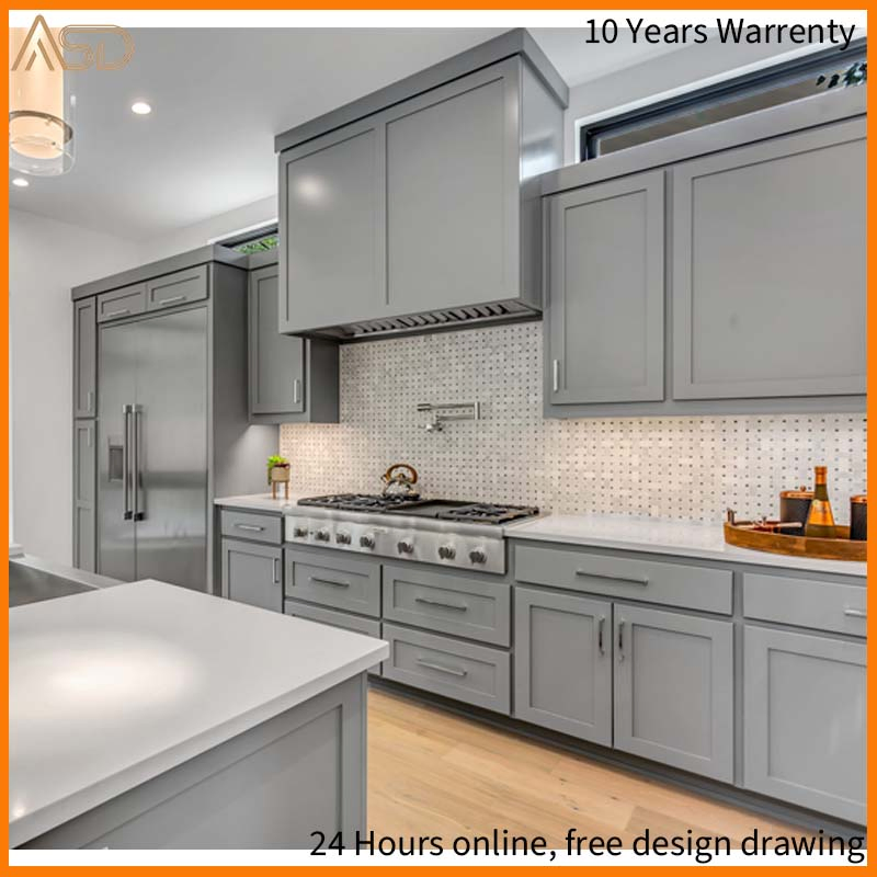 OEM Design Durable Membrane Wood Kitchen Island Modern Style White Shaker Kitchen Cabinet