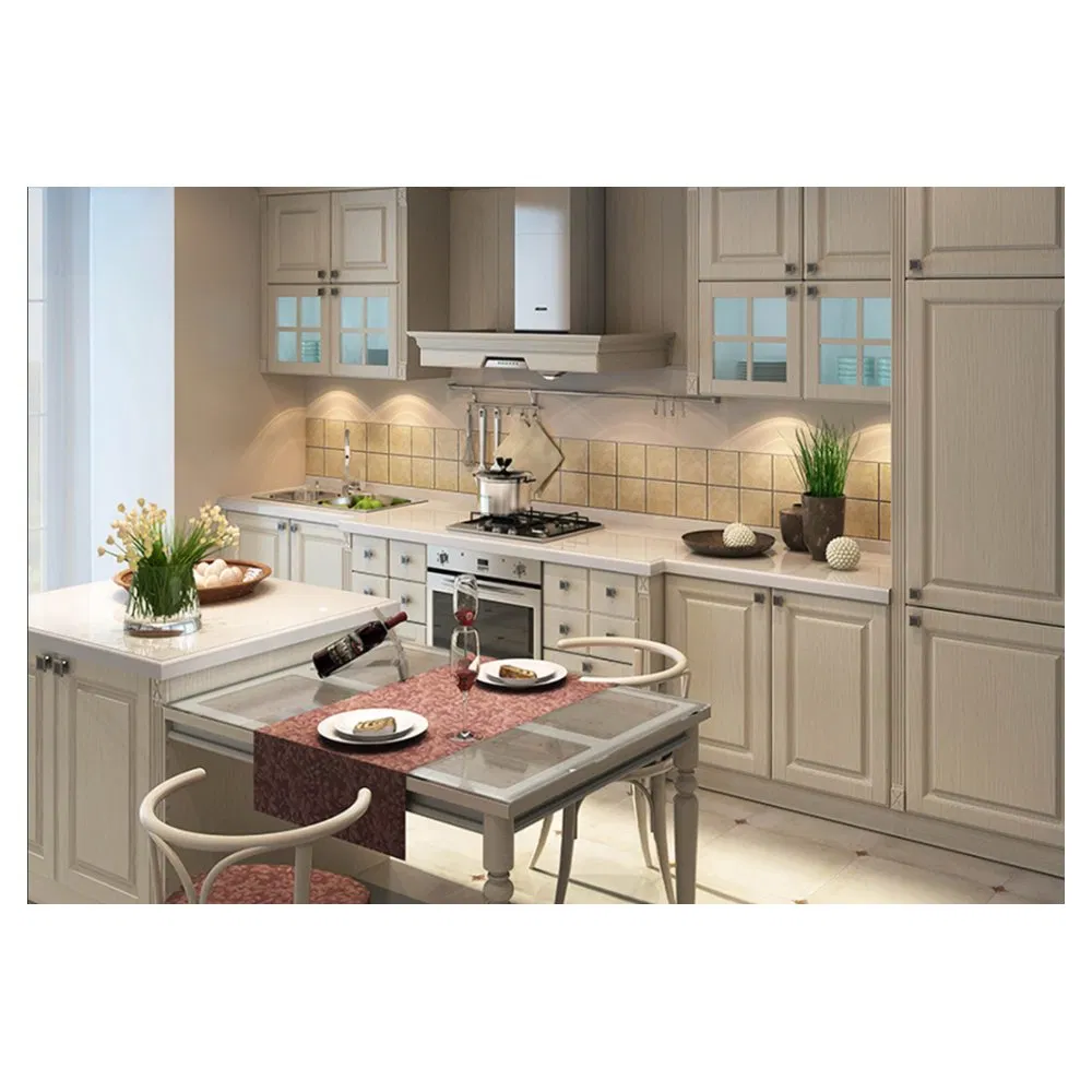 Direct Sale Modern New Home Furniture White Lacquer Finish Handleless Design Kitchen Cabinets with Kitchen Island Basic Customization