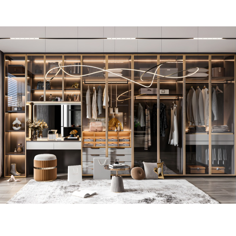 Designer Furniture Particle Board Cabinet Glass Door Armoire 6 Doors