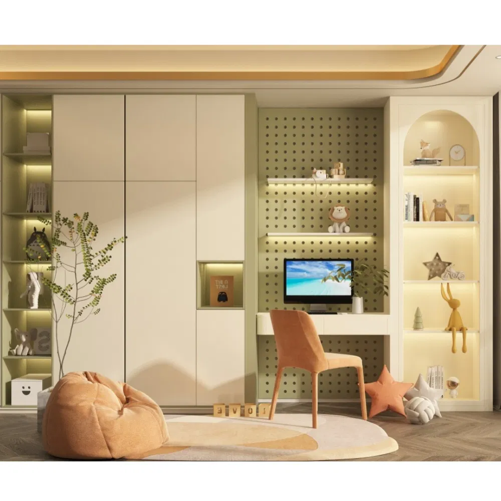 Modern Bedroom Furniture Kids Room Hinged Door Wardrobes WIC with LED Light