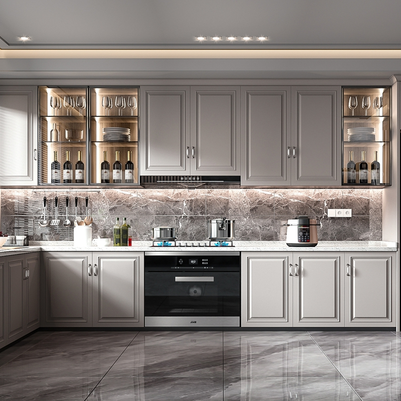 Home Furniture High Gloss MDF HPL Kitchen Island Cabinets Modern Kitchen Furniture L-Shaped Shaker Cupboard Cabinets