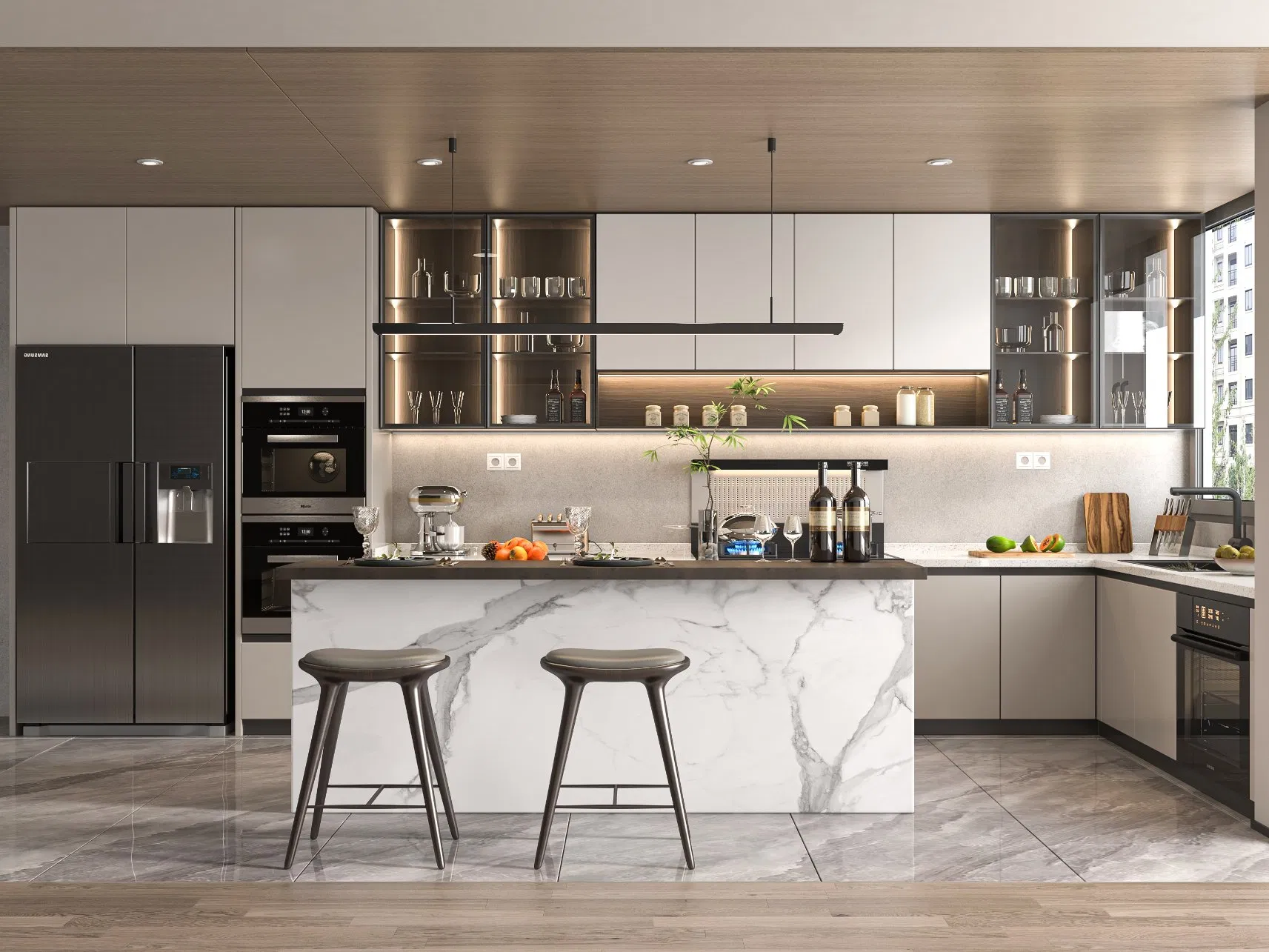 High End Free Whole House Custom Design Modern Modular Luxury L Shaped MDF Flat Pack Home Kitchen Cabinet