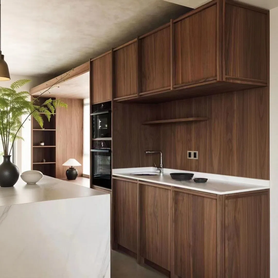 Custom Kitchen Cabinets Made From Chipboard with Melamine Finish in Modern Style Featuring Matte Effect and Environmentally Friendly Materials