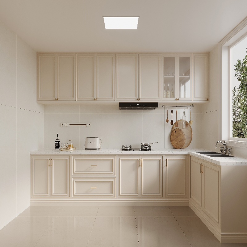 Creamy-White PVC Kitchen Unit with Glass Door Wall Cabinet