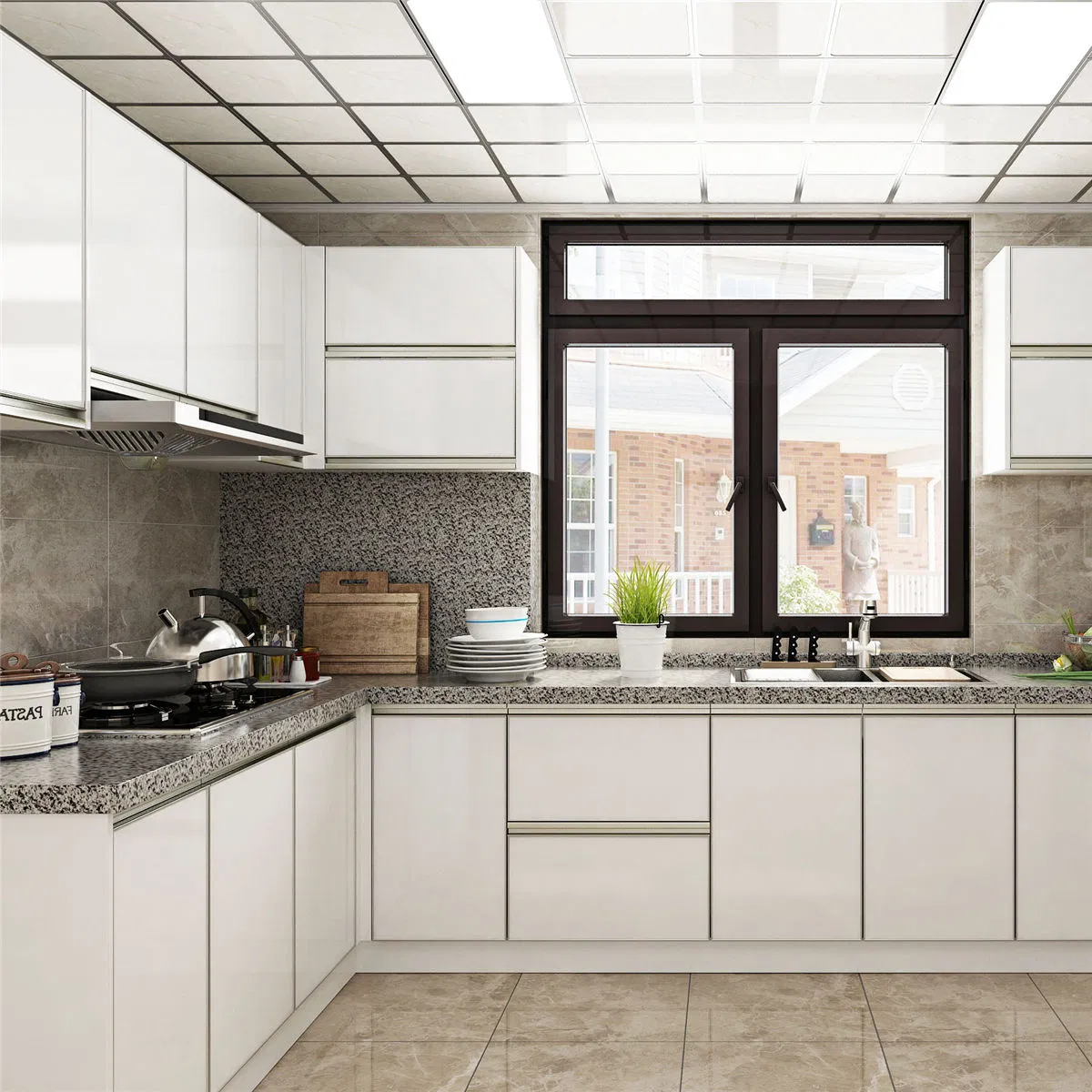 Good Stainless Steel Pre Fab with Clean Handleless Look Kitchen Cabinet