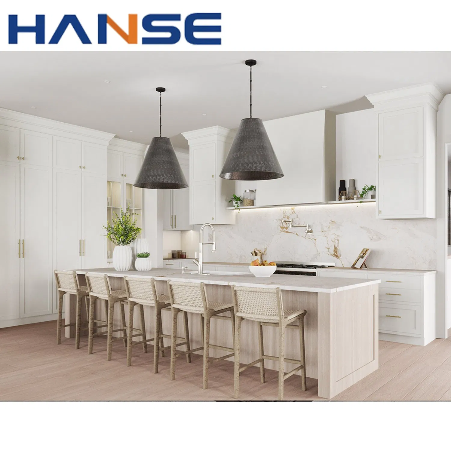 Custom Rta Modern PVC Glossy White Modular Kitchen Cabinet with Island