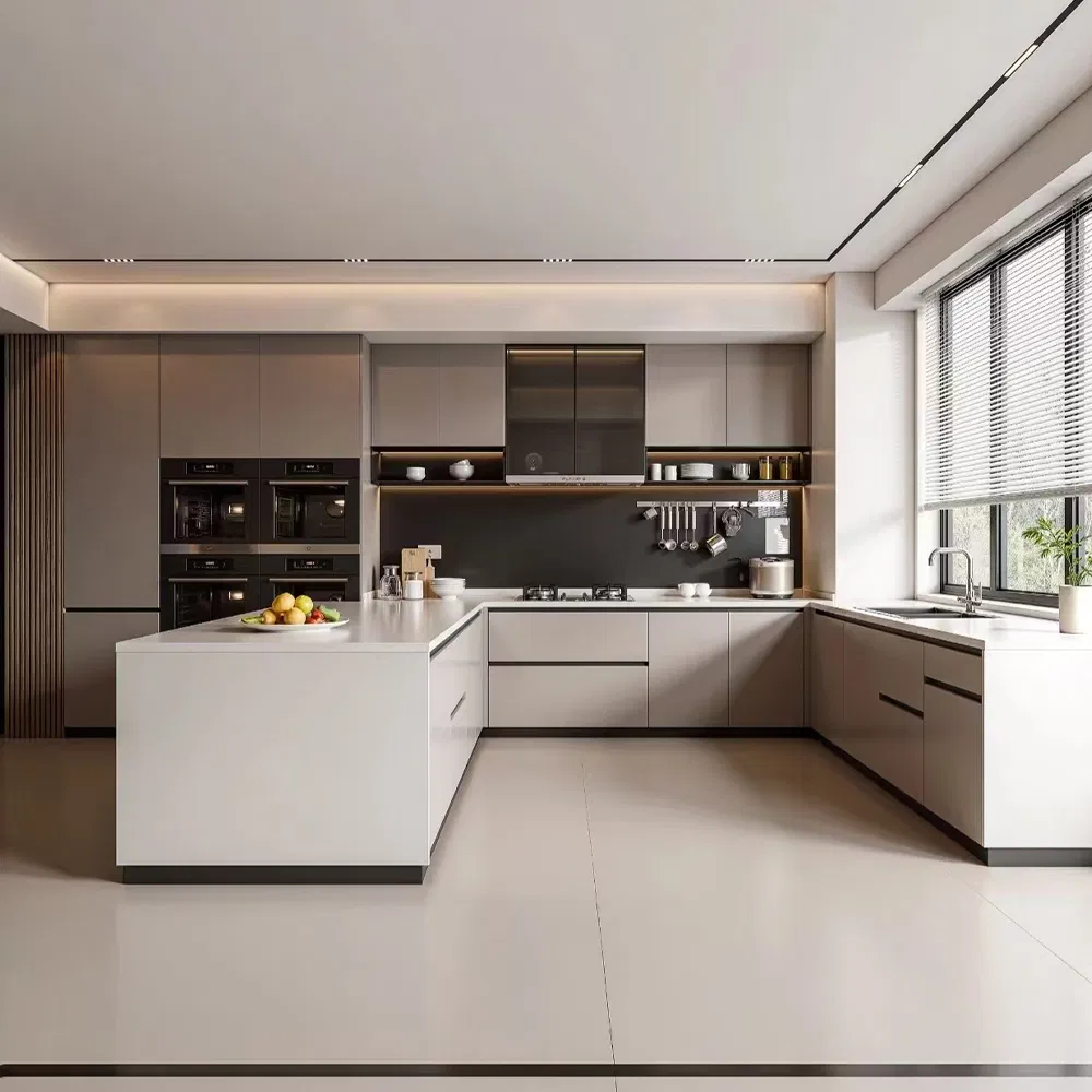 Modern Handleless MDF Kitchen Cabinets with Push-to-Open Feature