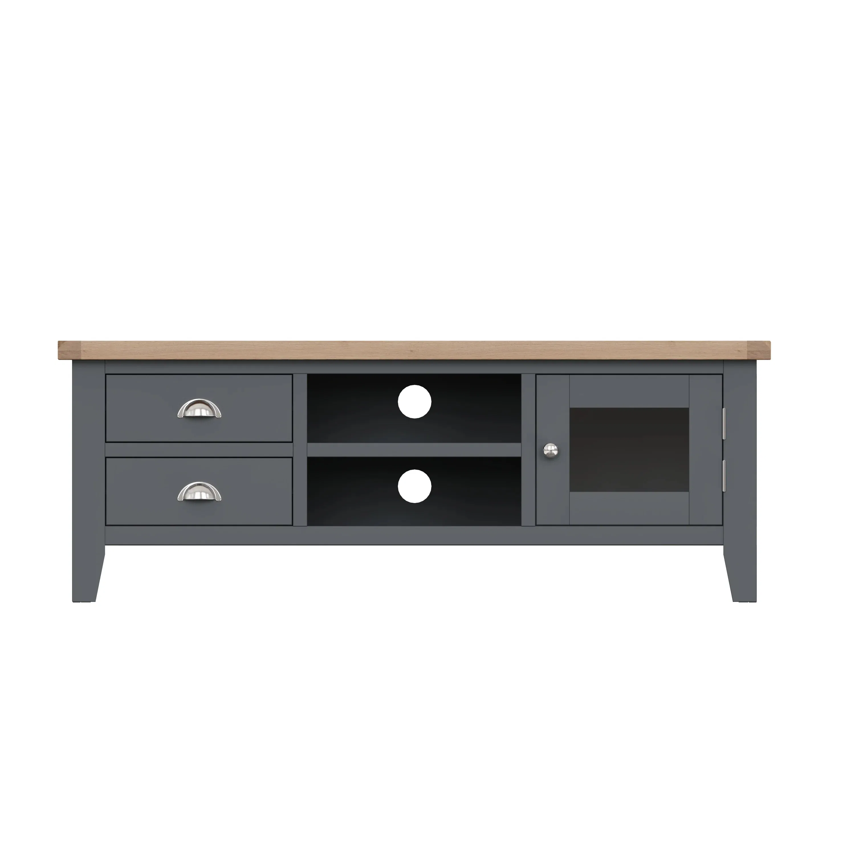 Charcoal Painted &amp; Natural Oak Large TV Unit Rectangular Entertainment Wall Storage TV Stand, Suit for Living Room, Hotel, Home Decor