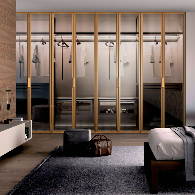 Italian Minimalism Style Glass Wardrobe Cabinet Modern Modular Custom Bedroom Wardrobe Closet Multi-Functional Storage Cabinet