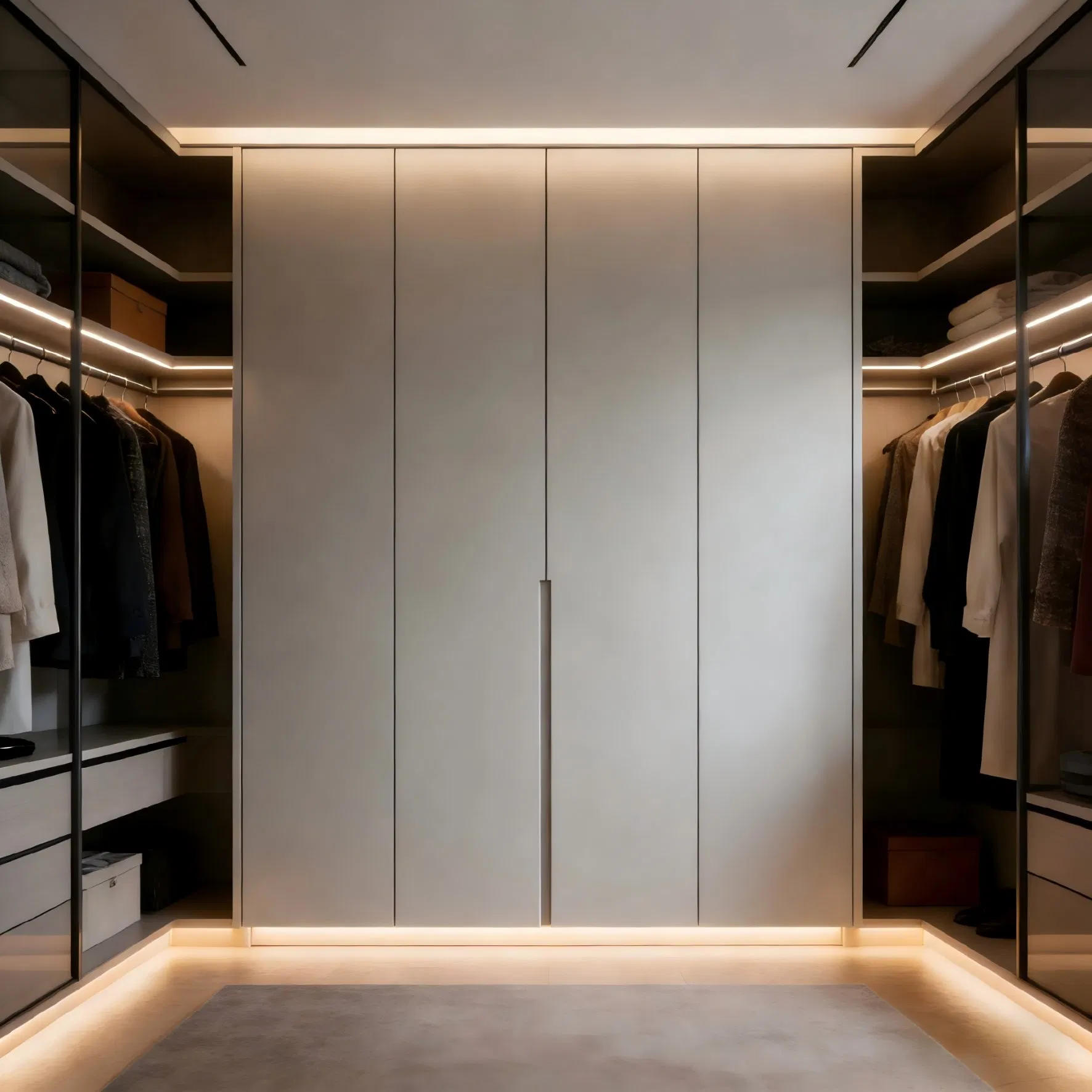 Walk-in Closet Wardrobe System with Floor-to-Ceiling Storage Design