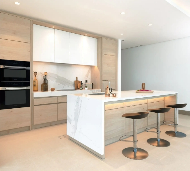 Orient Elegant Lacquer Finish Matte Painted Timber Veneer Kitchen Cabinets