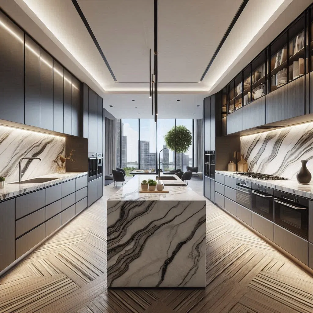 Cbmmart Rta Custom Aluminum Frame Glass Door Design Plywood Carcass Furniture Cupboards Kitchen Cabinets with LED Strip Light