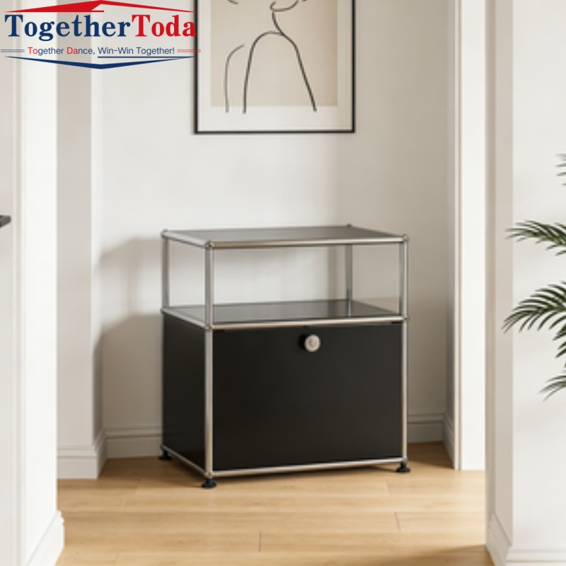 Multi-Purpose Minimalist Modular Storage Cabinet with Open Top Shelf and Lockable Door for Family Bedrooms and Living Rooms