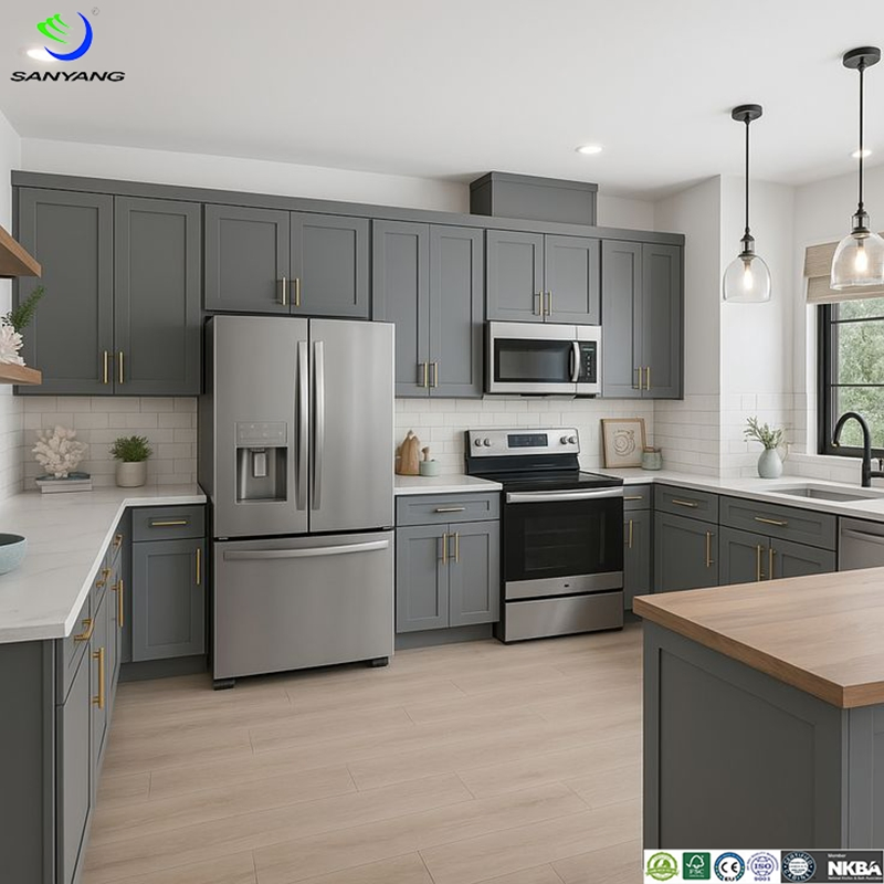 Sanyang Solid Wood Doors Bois Kitchen Faucet Pull out Kitchen Units PVC