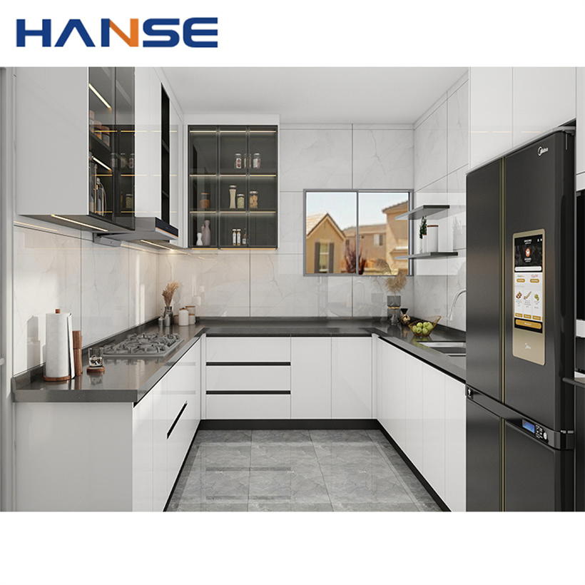 Modern American Style Lacquer Kitchen Cabinet Small Apartment Custom Gray L Shaped Cabinets Kitchen Set