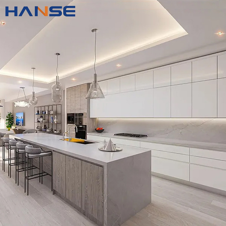 Modern Home Paint Wooden Cabinet Furniture Design High Glossy Lacquer Handleless Wood Kitchen Cabinets Set