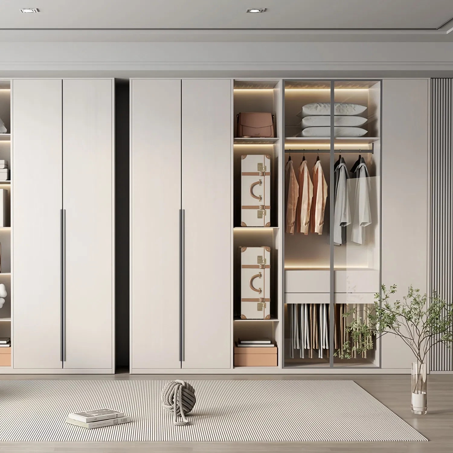 Custom Bedroom Multispace Storage Laminate Fold Hotel Room Plastic Wardrobe Armoire Closet with Mirror Class Hinged Door Wholesale Flat Pack Home Wooden
