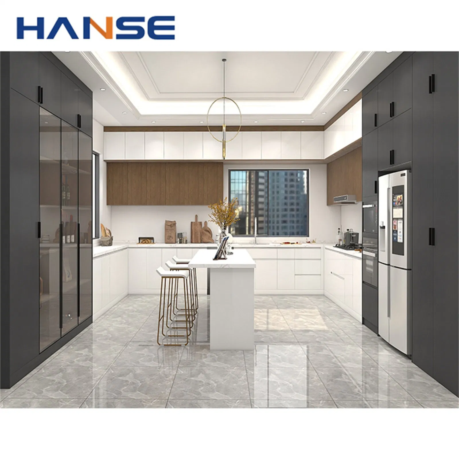 Luxury Gray Shaker Designs Kitchen Cabinet Sets Modern PVC High Gloss Lacquer Kitchen Kitchen