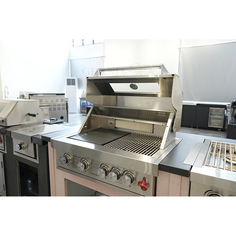 L Shaped Pink Modern Outdoor Stainless Steel Kitchen Cabinets with Stove