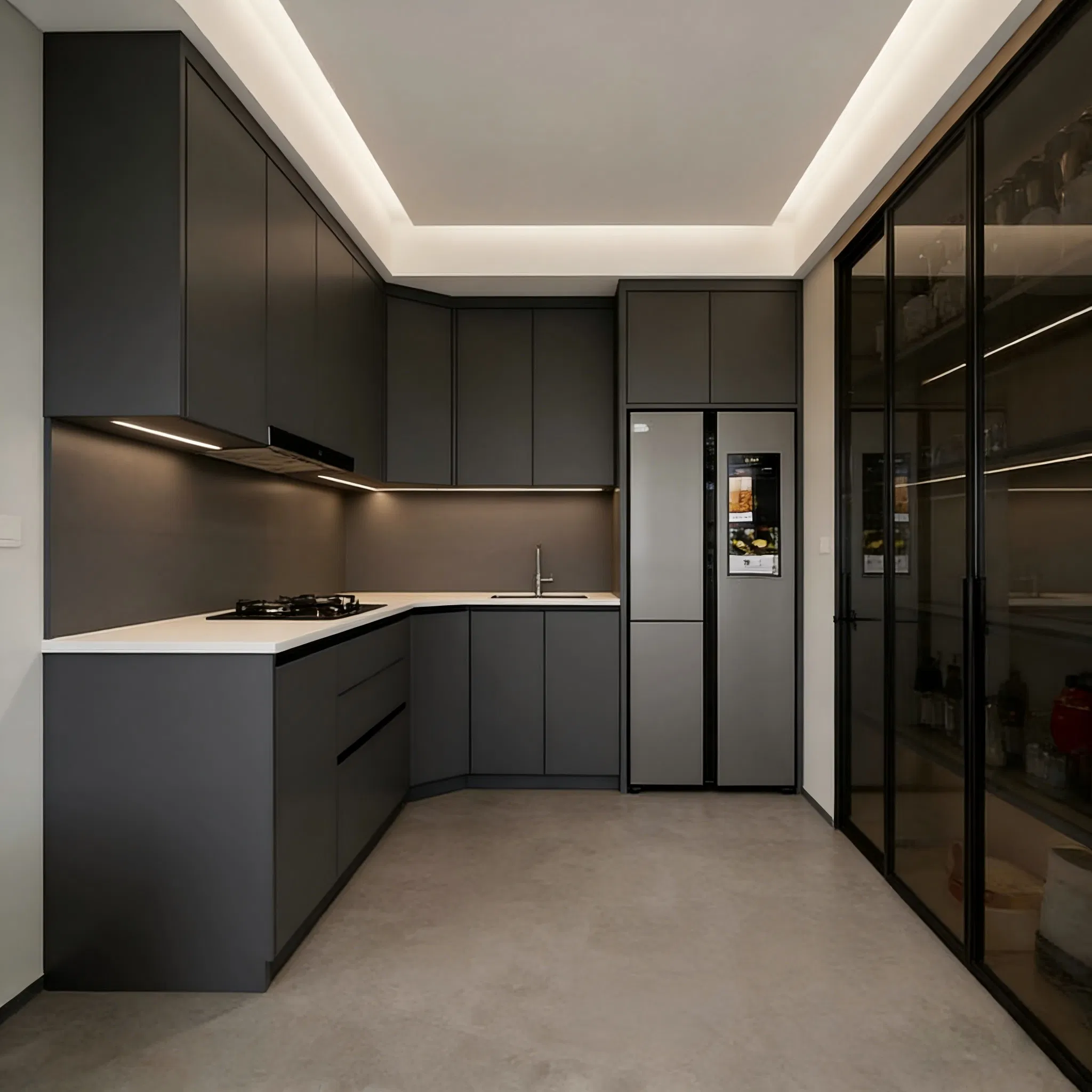 Solid Color / Wood Grain Custom Waterproof Kitchen Cabinet System with ISO9001