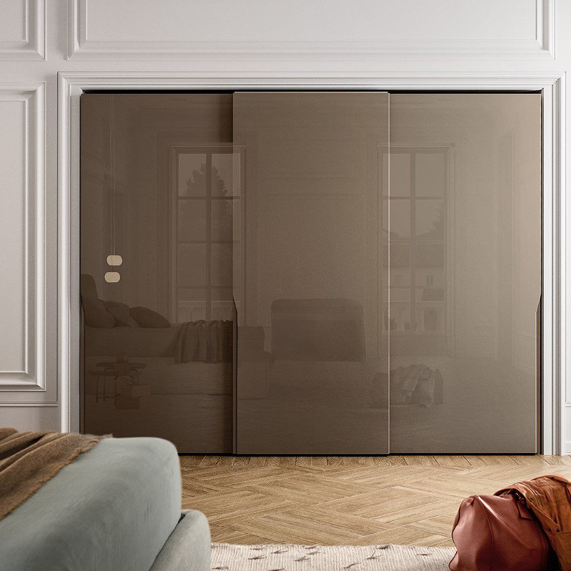 S Bedroom Double Shelf Closet Mounted Modern Wooden Furniture Aluminum Frame Glass Sliding Door System Wardrobe Closet