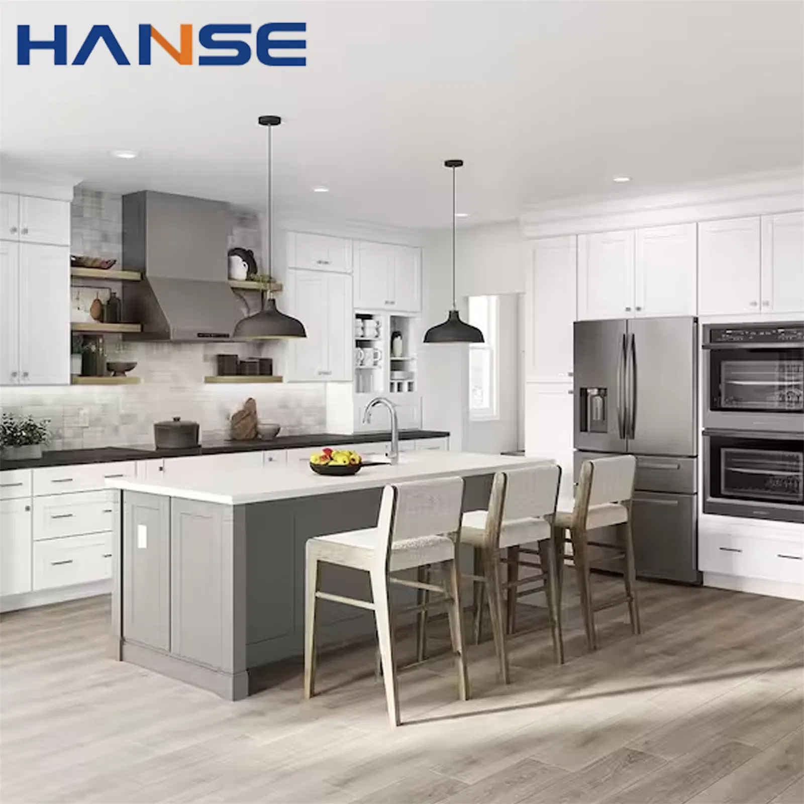 Luxury Gray Shaker Designs Kitchen Cabinet Sets Modern PVC High Gloss Lacquer Kitchen Kitchen